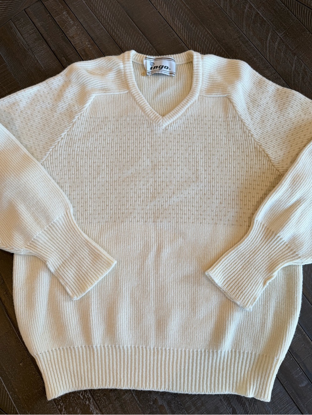 Rare Vintage 90s Ingo Made in Canada Cream V-Neck Sweater